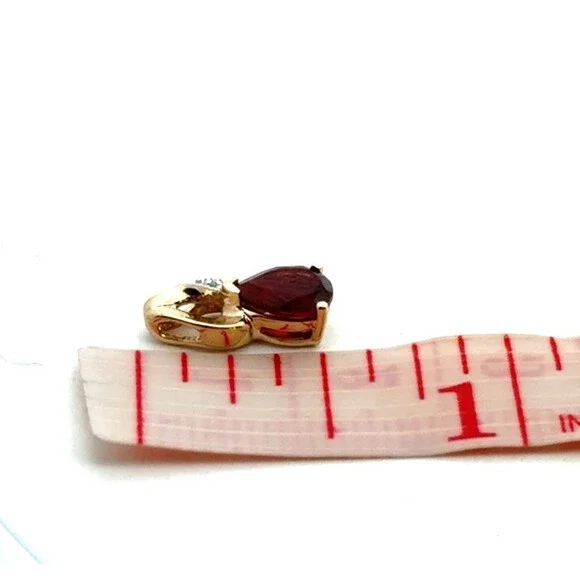 10K Yellow Gold Red Garnet White Diamond Pear Pendant